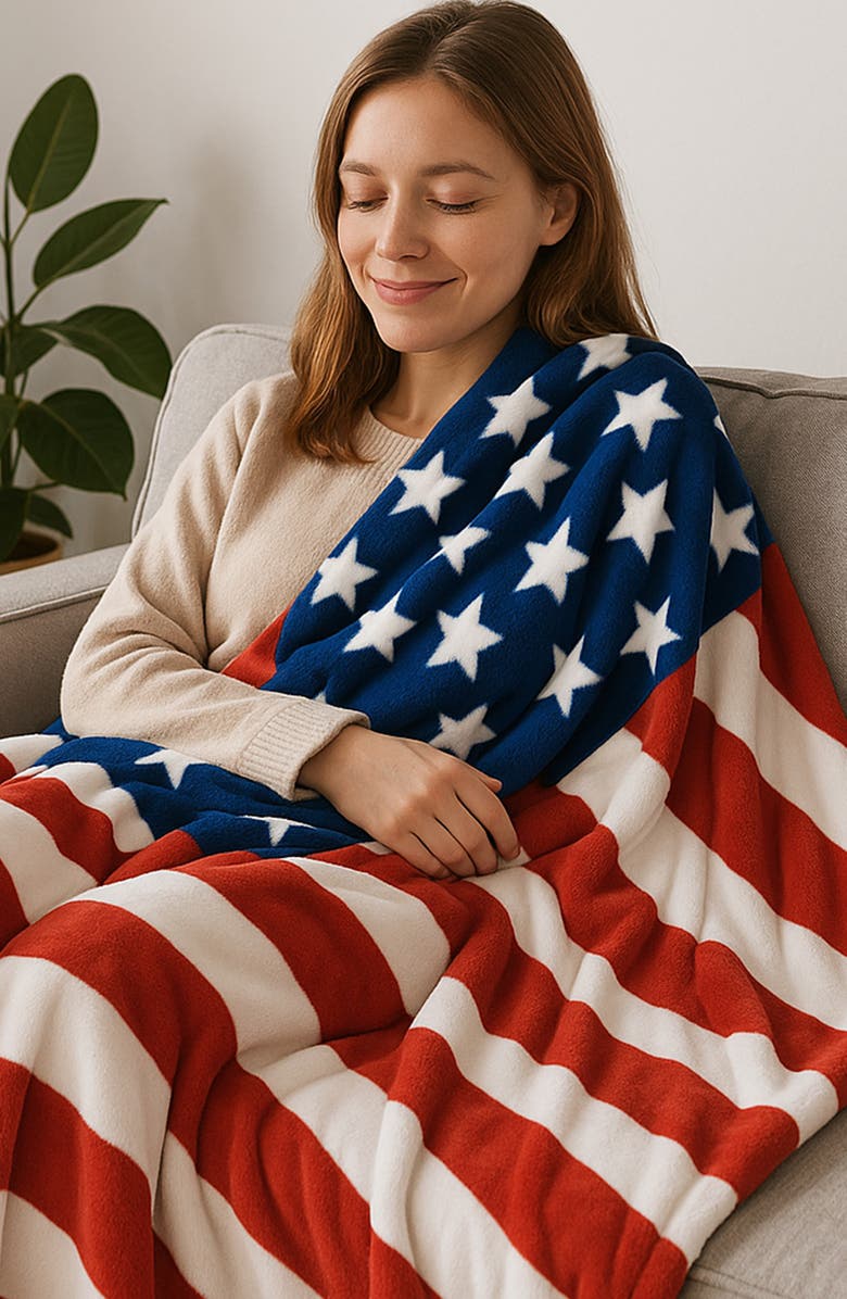 Luxury Home American Flag Throw Blanket, Alternate, color, Blue