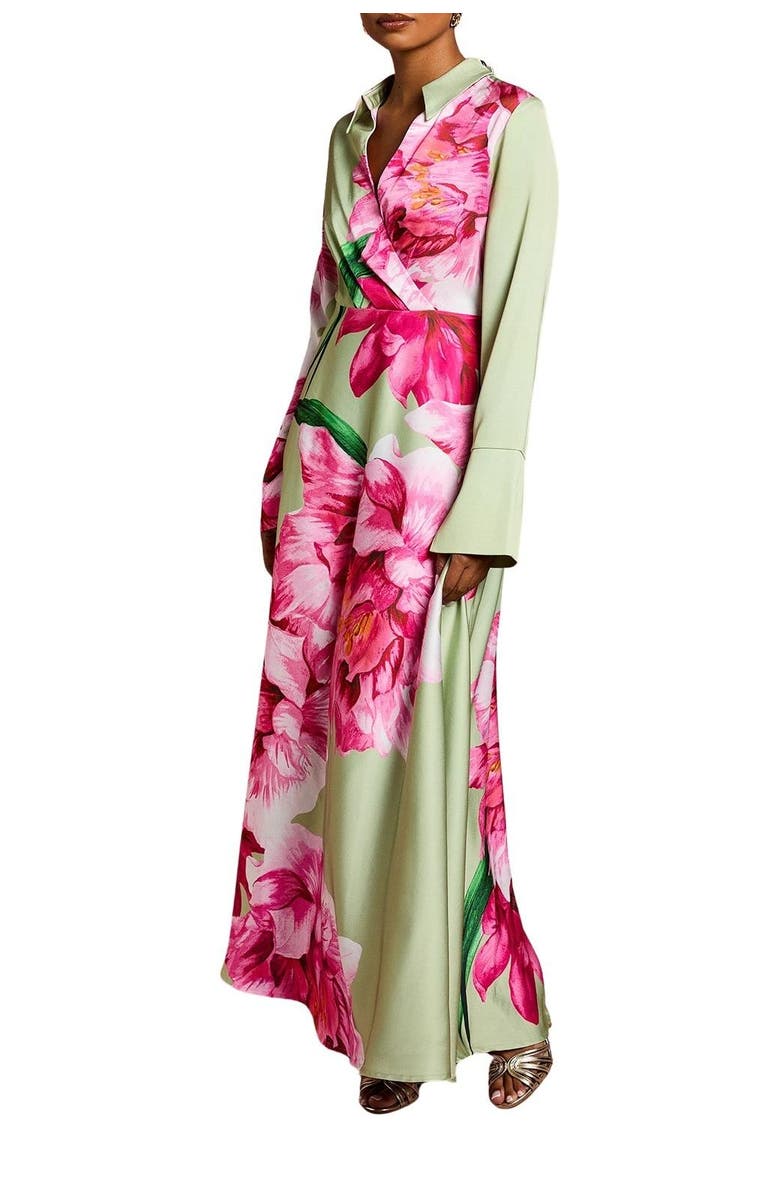 Coast Petite Placement Print Wrap Front Gown, Alternate, color, Sage