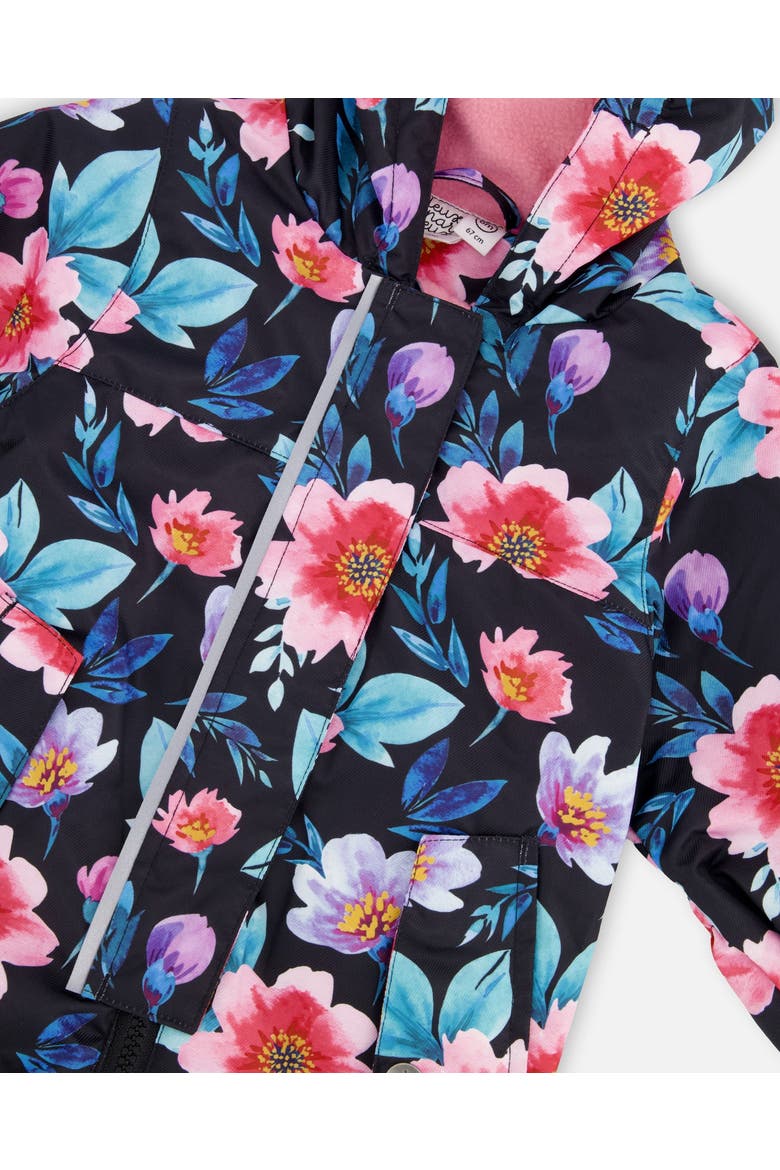 Baby Mid-Season One-Piece Printed Flowers Outerwear with Hat, Alternate, color, Black Floral Print