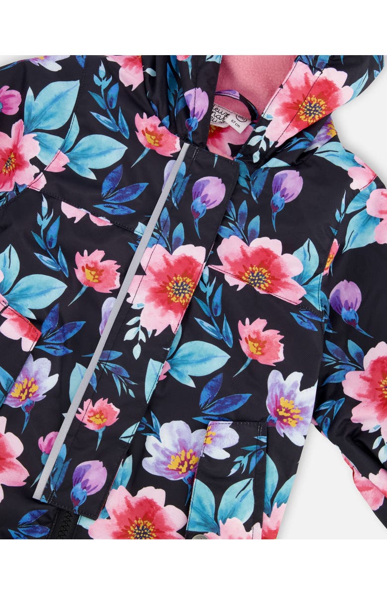 Deux par Deux Baby Mid-Season One-Piece Printed Flowers Outerwear with Hat, Alternate, color, Black Floral Print
