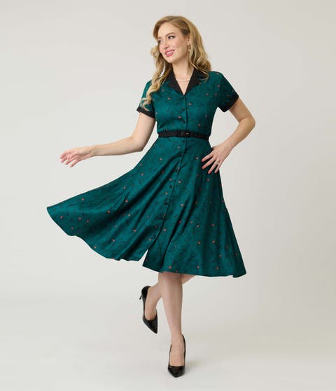 Collared Short Sleeved Belted Alexis Swing Dress