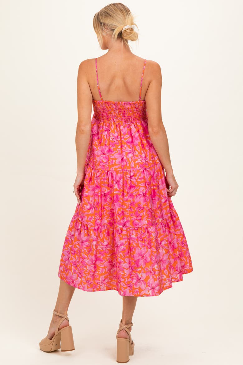 Floral Sleeveless Tiered Midi Dress, Alternate, color, Fuschia