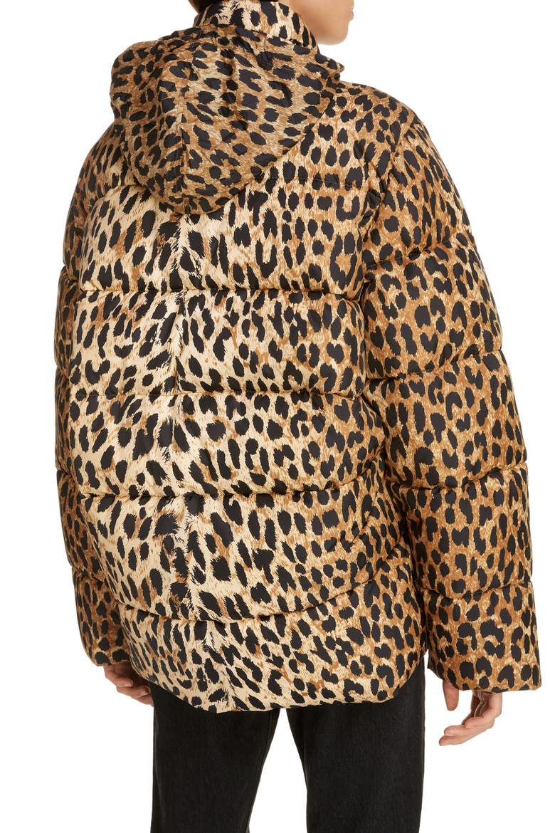 Leopard Print Nylon Cocoon Puffer Coat, Alternate, color, BEIGE