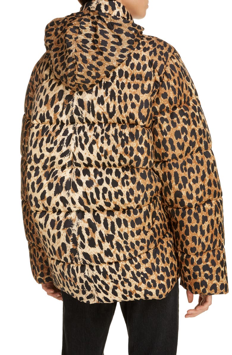 Balenciaga Leopard Print Nylon Cocoon Puffer Coat, Alternate, color,