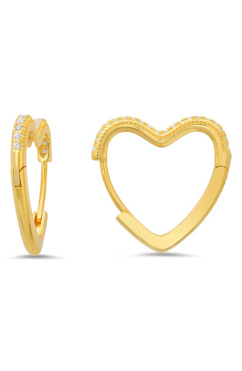 CZ Pavé Heart Hoop Earrings