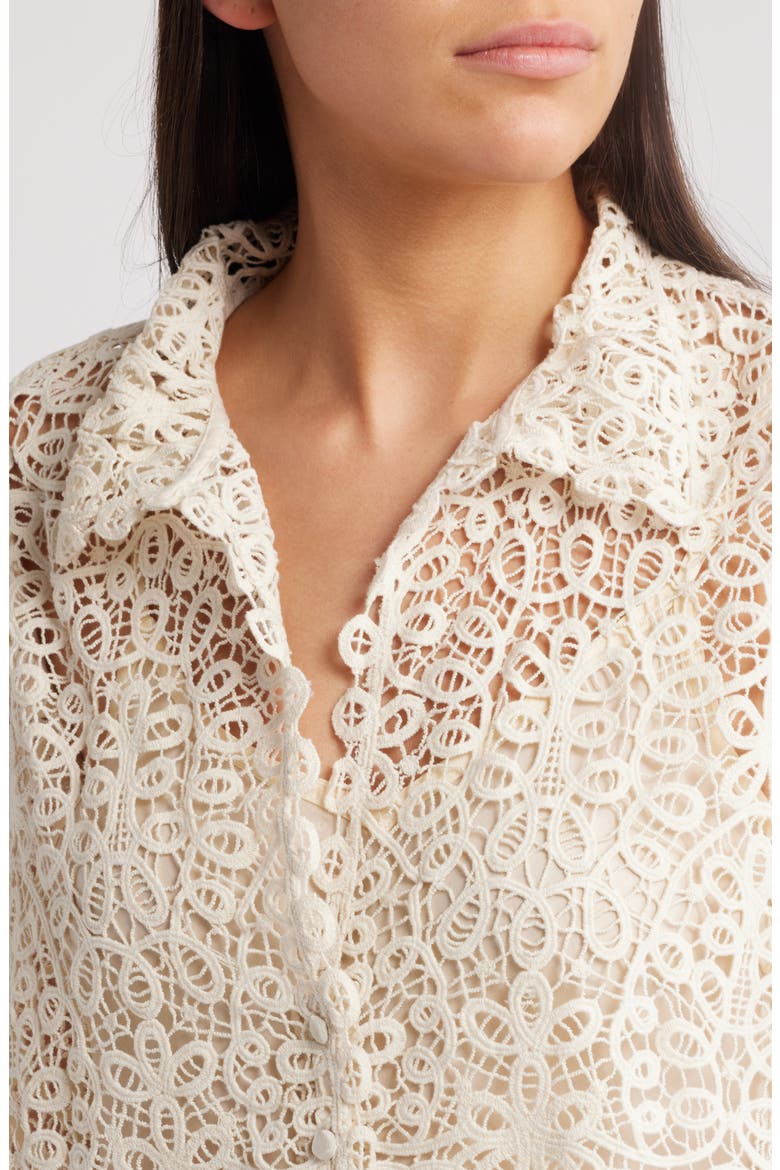 The Lattice Lace Button-Up Shirt, Alternate, color, CREAM