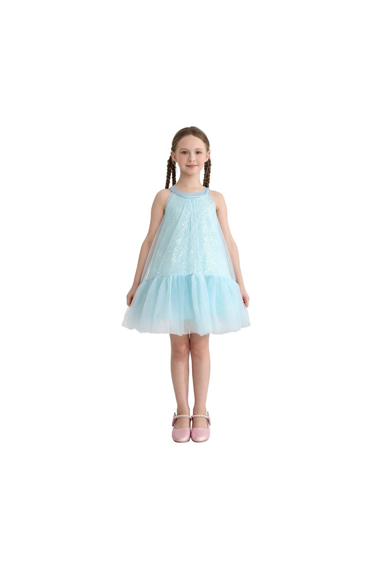 Amelisse Sequin Back Bow Dress, Alternate, color, Blue