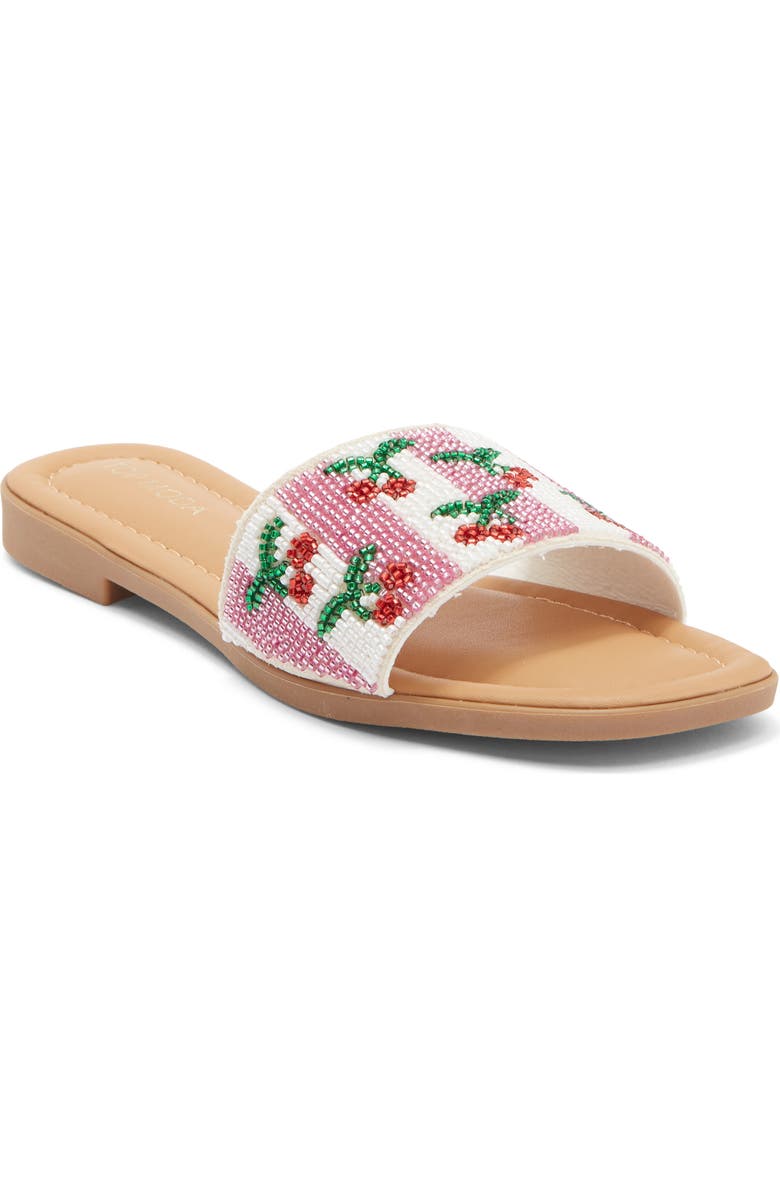 TOP MODA Rae Beaded Slide Sandal, Main, color, Red Bead