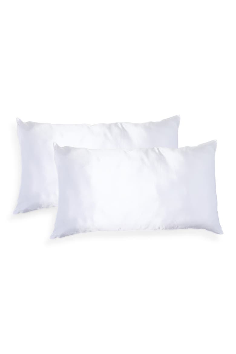 Set of 2 Silk Pillowcases, Main, color, WHITE