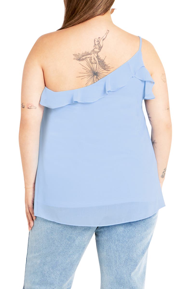 City Chic Rita Ruffle One Shoulder Top, Alternate, color, Baby Blue