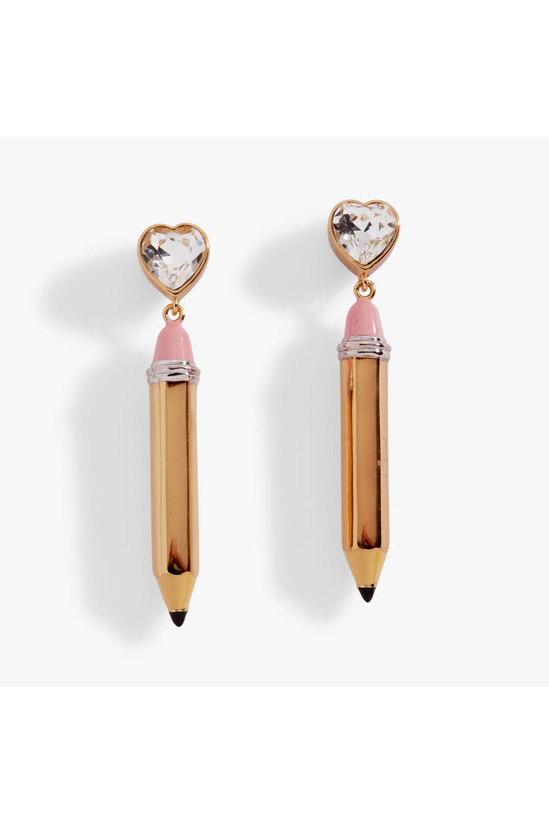 Pencil Heart Drop Earrings, Main, color, Two Tone