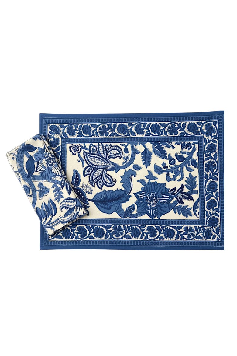 Cotton Placemat & Napkin Block Print, Main, color, Blue