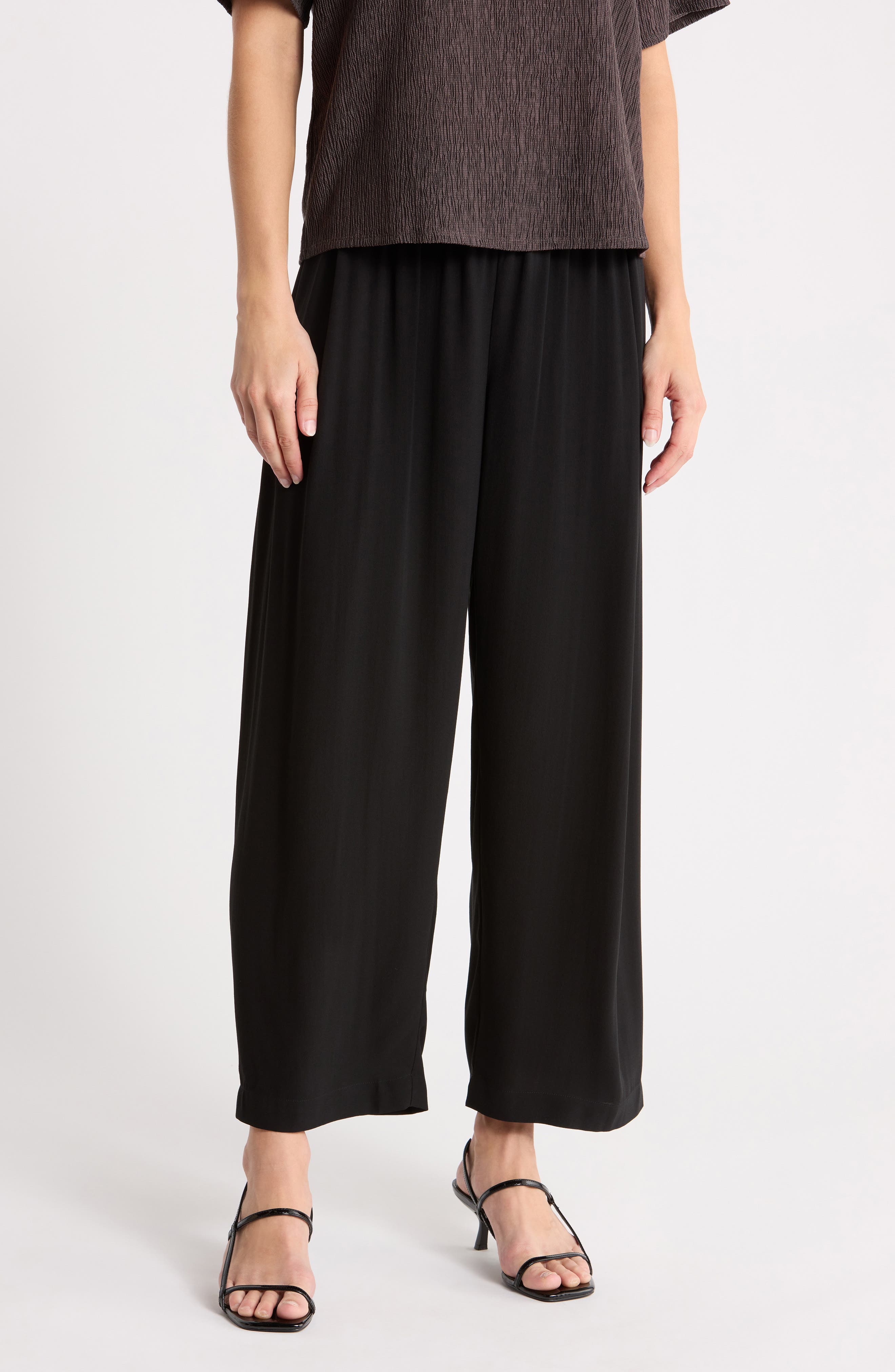 Silk Straight Leg Ankle Pants