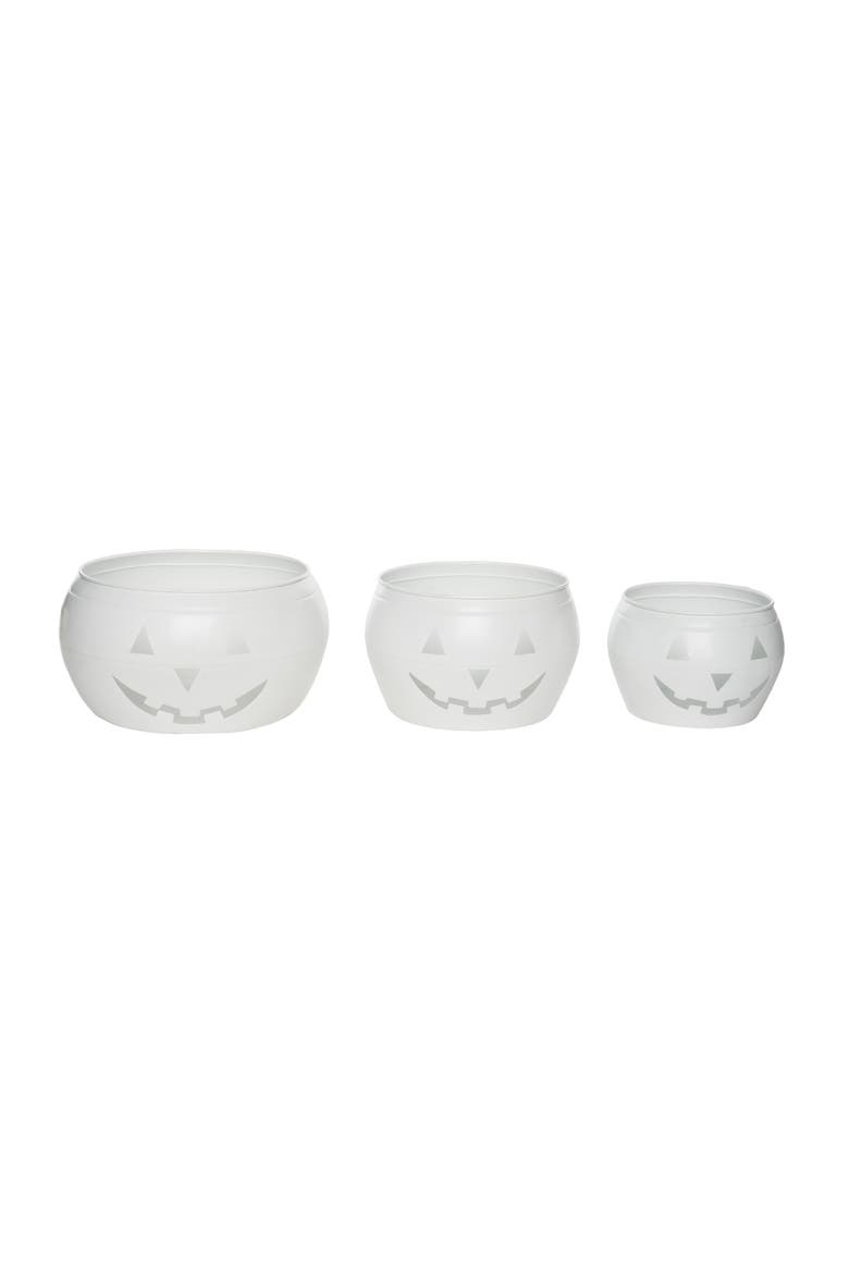 White Halloween Jack-O-Lantern Tealight Candle Holder Set of 3, Alternate, color, White