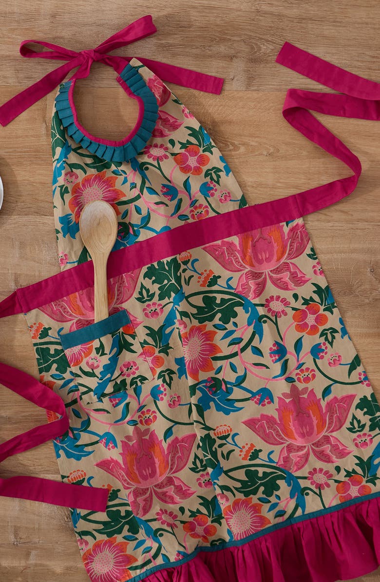 Design Imports Floral Print Cotton Apron, Alternate, color, Pink