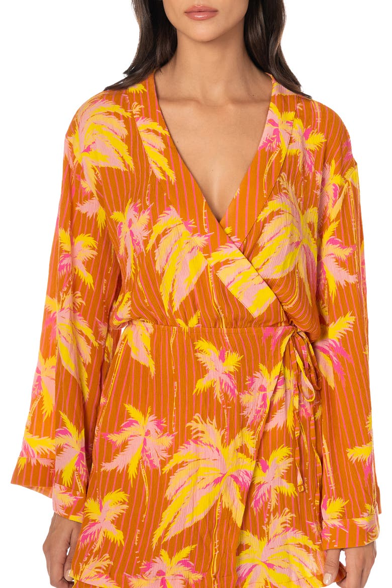 Sunkissed Shore Zaira Long Sleeve Cover-Up Wrap Dress, Alternate, color, OPEN ORANGE