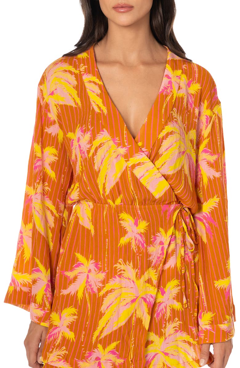 Maaji Sunkissed Shore Zaira Long Sleeve Cover-Up Wrap Dress, Alternate, color, Open Orange