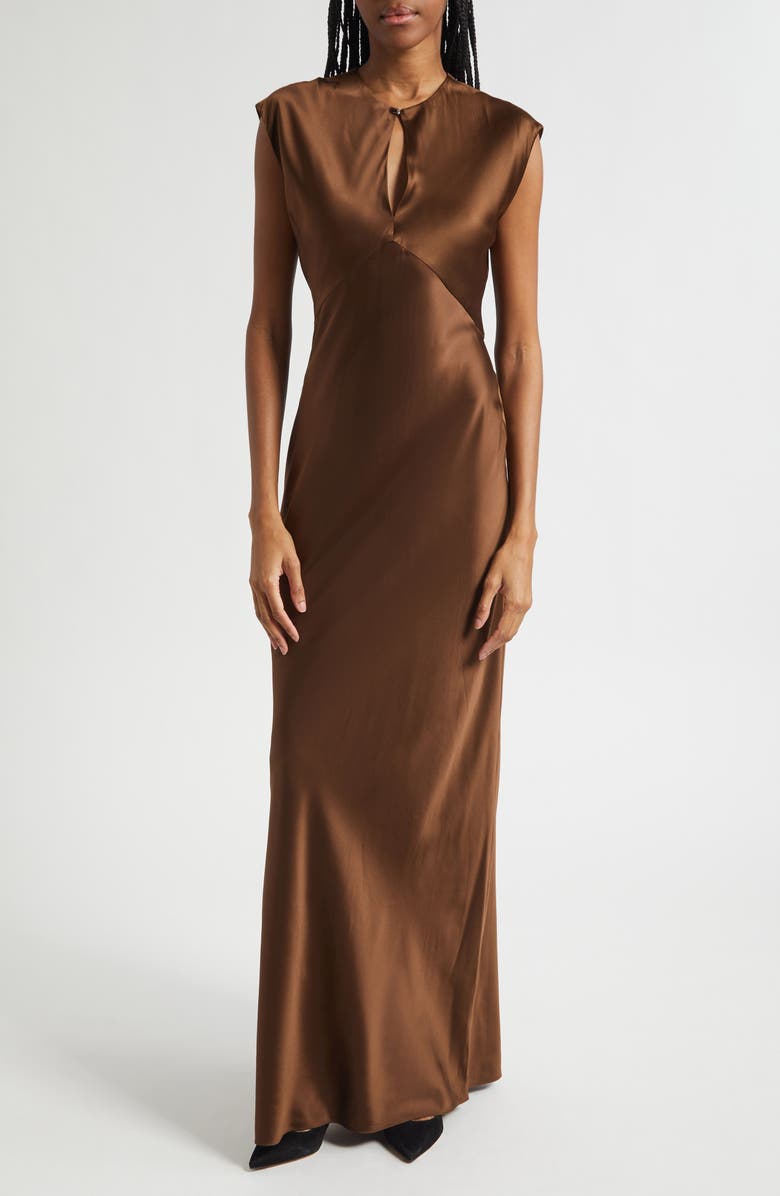 Veronica Beard Nelzy Keyhole Neck Silk Blend Slipdress, Main, color, Walnut