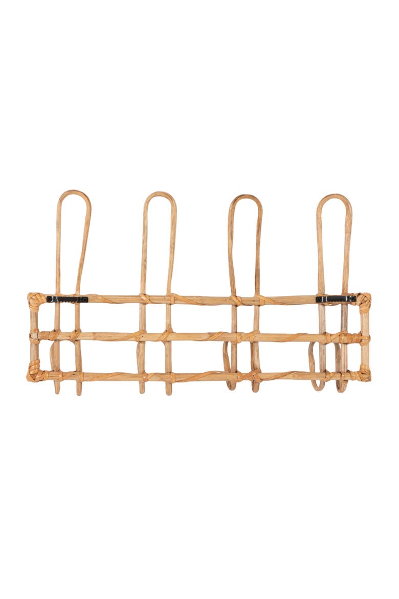 Rattan Wall Hanger with 4 Hooks, Beige, Alternate, color, Beige