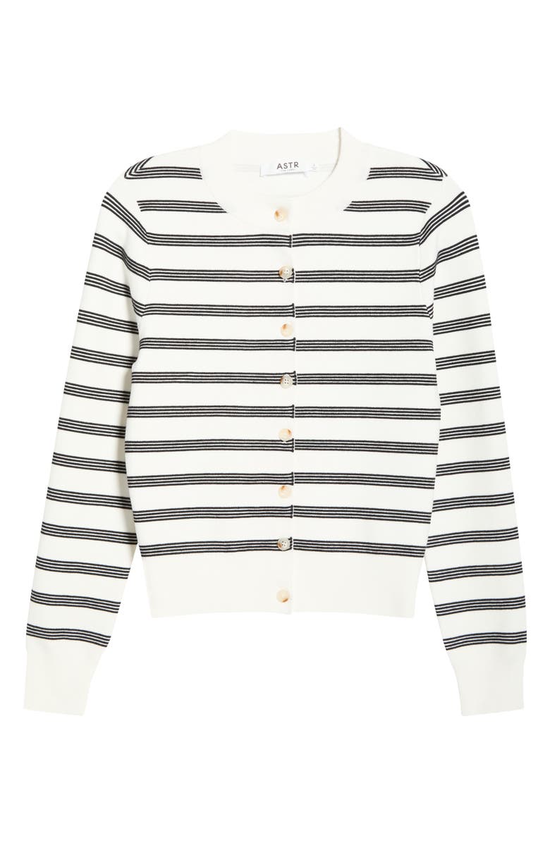 ASTR the Label Tawni Stripe Cardigan, Main, color, Black White Stripe