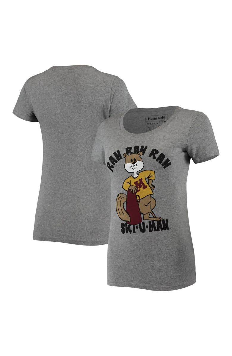 HOMEFIELD Women's Homefield Heathered Gray Minnesota Golden Gophers Vintage Ski-U-Mah Tri-Blend T-Shirt, Main, color, 