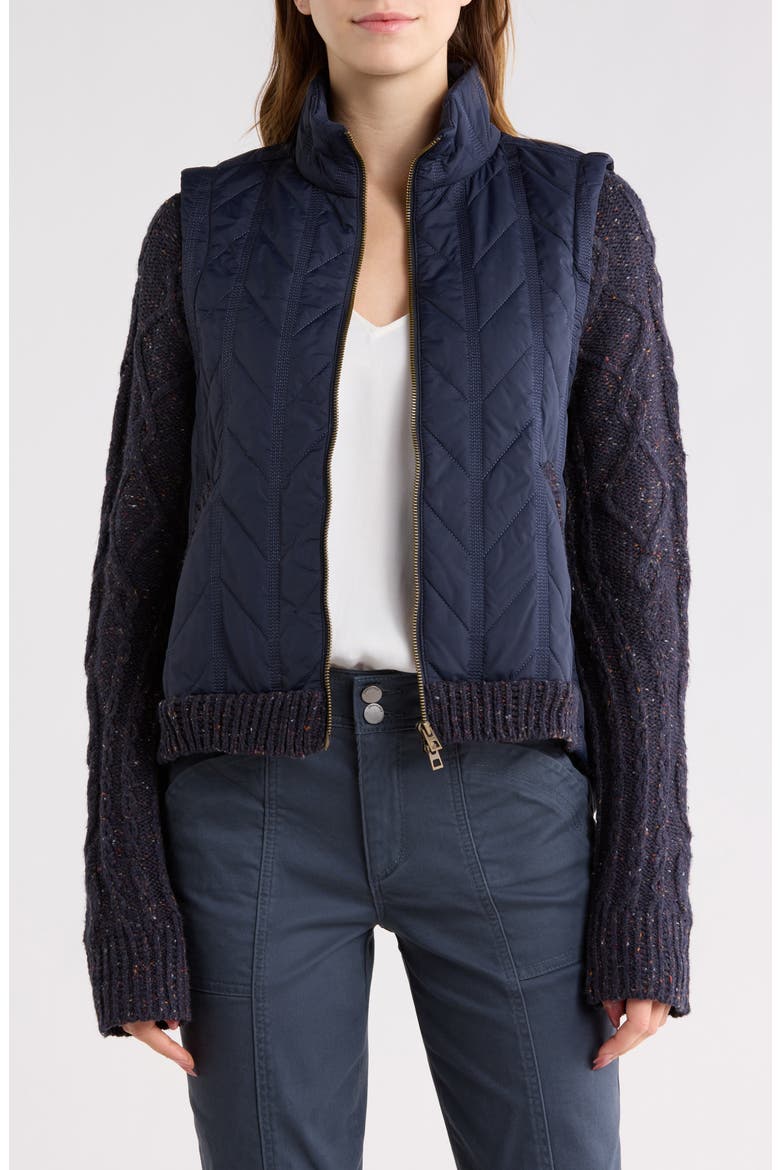 Mock Neck Quilted Two-Fer Jacket, Main, color, NAVY