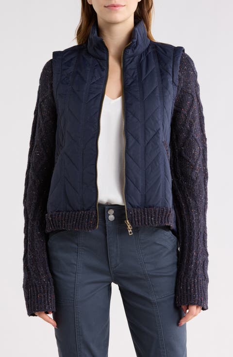 Mock Neck Quilted Two-Fer Jacket