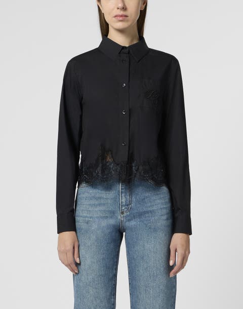 Popeline Cropped Shirt Lace Women
