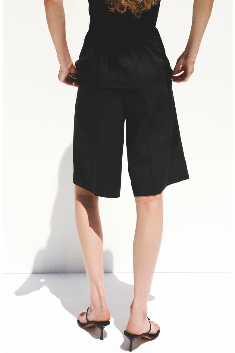Straight Linen Blend Bermuda Shorts, Alternate, color, BLACK