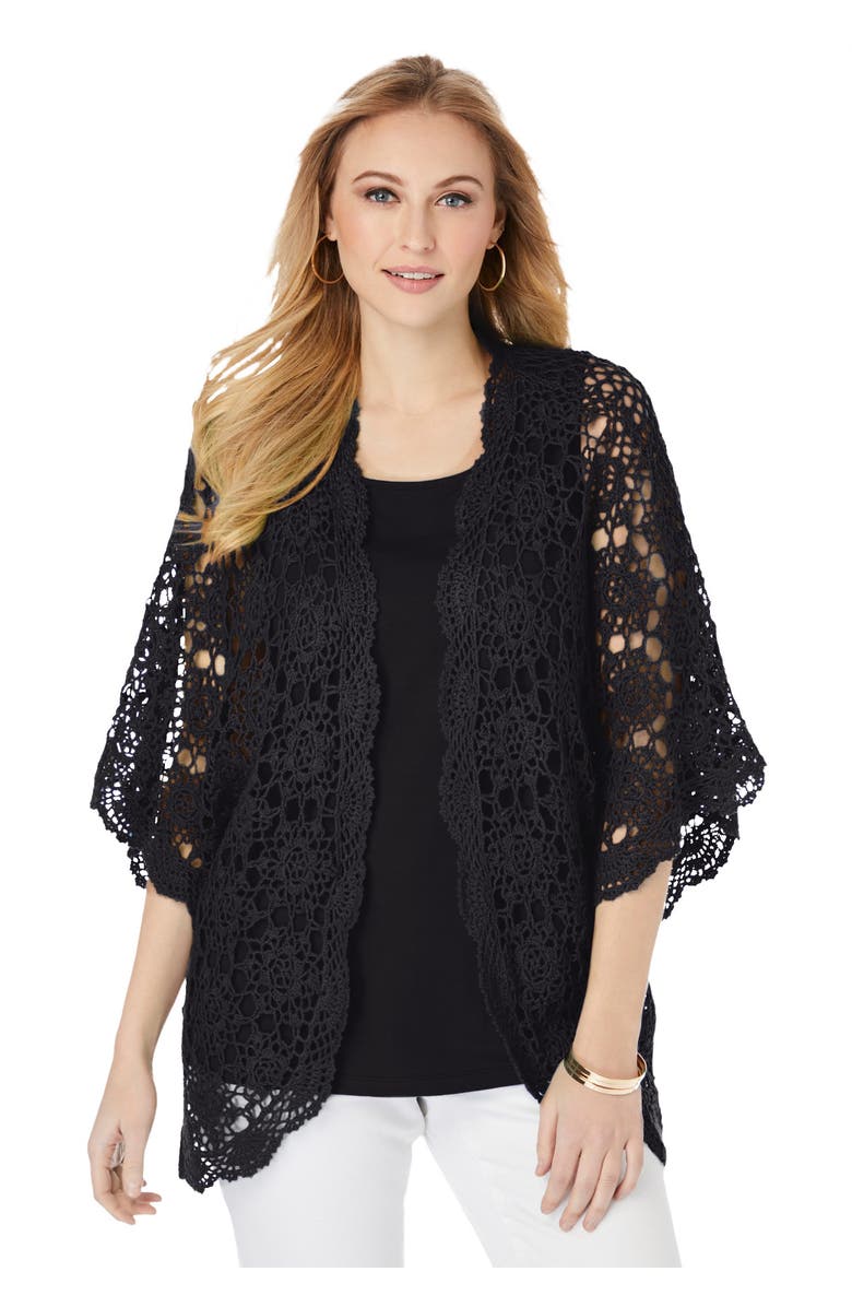 Jessica London Crochet Cardigan, Main, color, Black
