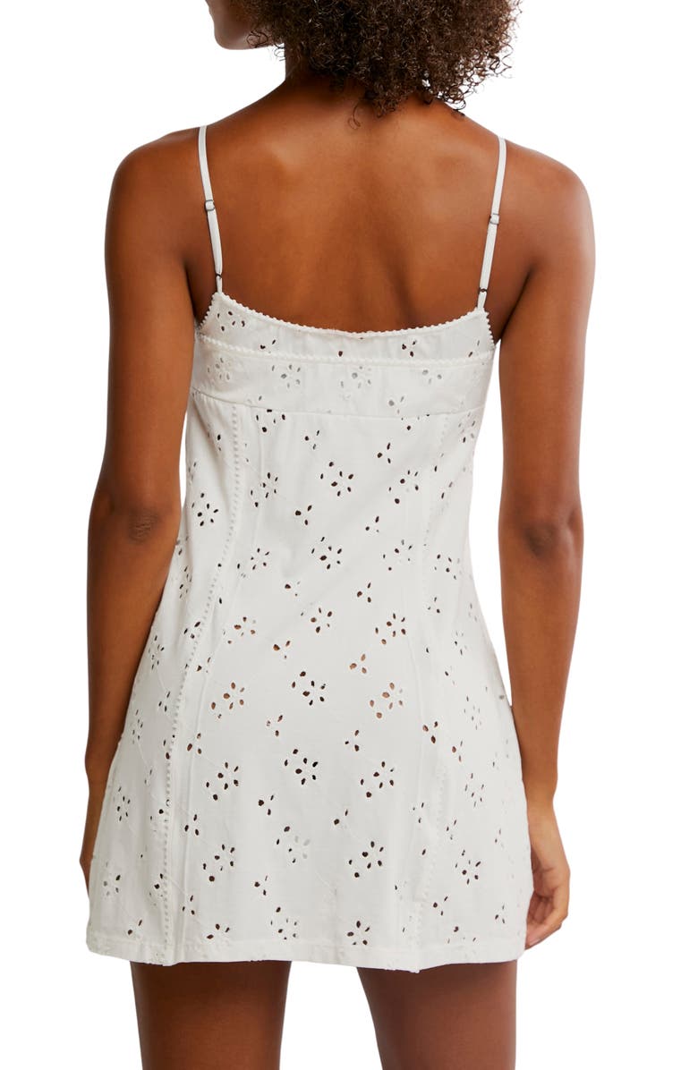 Free People Full Bloom Stretch Cotton Eyelet Mini Slipdress, Alternate, color, Ivory
