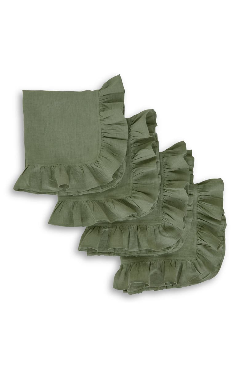 Solino Home Linen Dinner Napkins - Gabrielle Ruffle, 20" x 20", Main, color, Oil Green