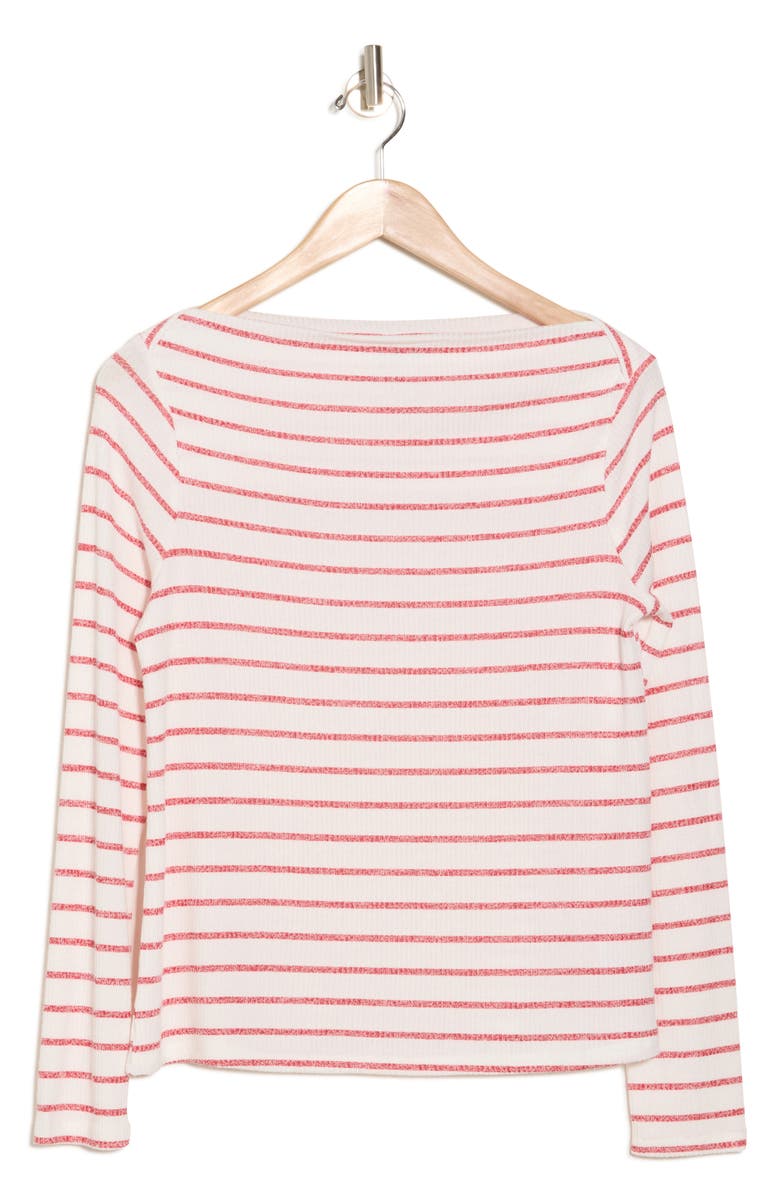 Bobeau Sammi Ribbed Long Sleeve High Neck Top, Alternate, color, Ivory/Urban Red
