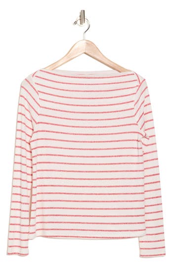 Bobeau Sammi Ribbed Long Sleeve High Neck Top In Ivory/urban Red