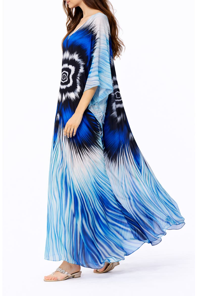 Abstract Print V-Neck Maxi Caftan, Alternate, color, BLUE