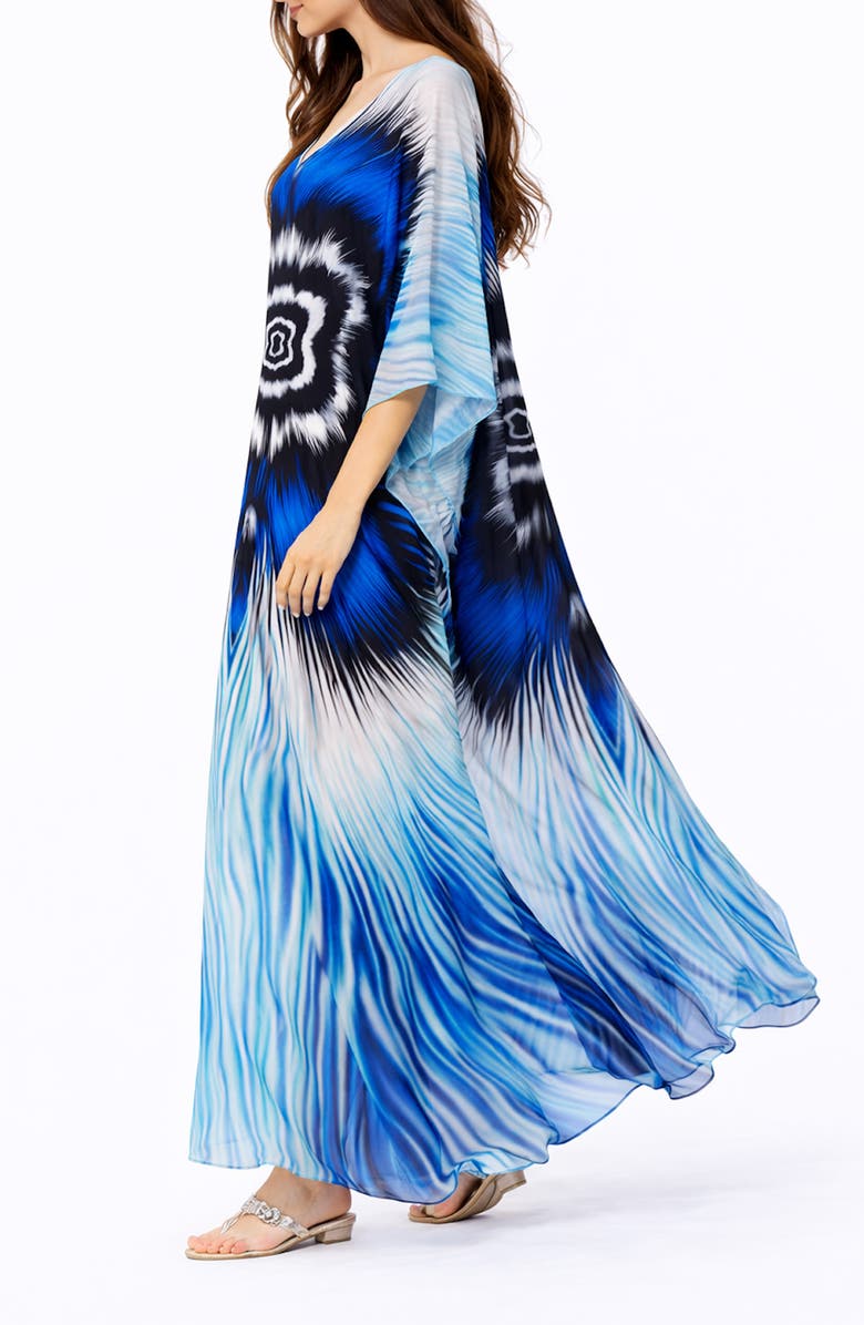 RANEES Abstract Print V-Neck Maxi Caftan, Alternate, color,