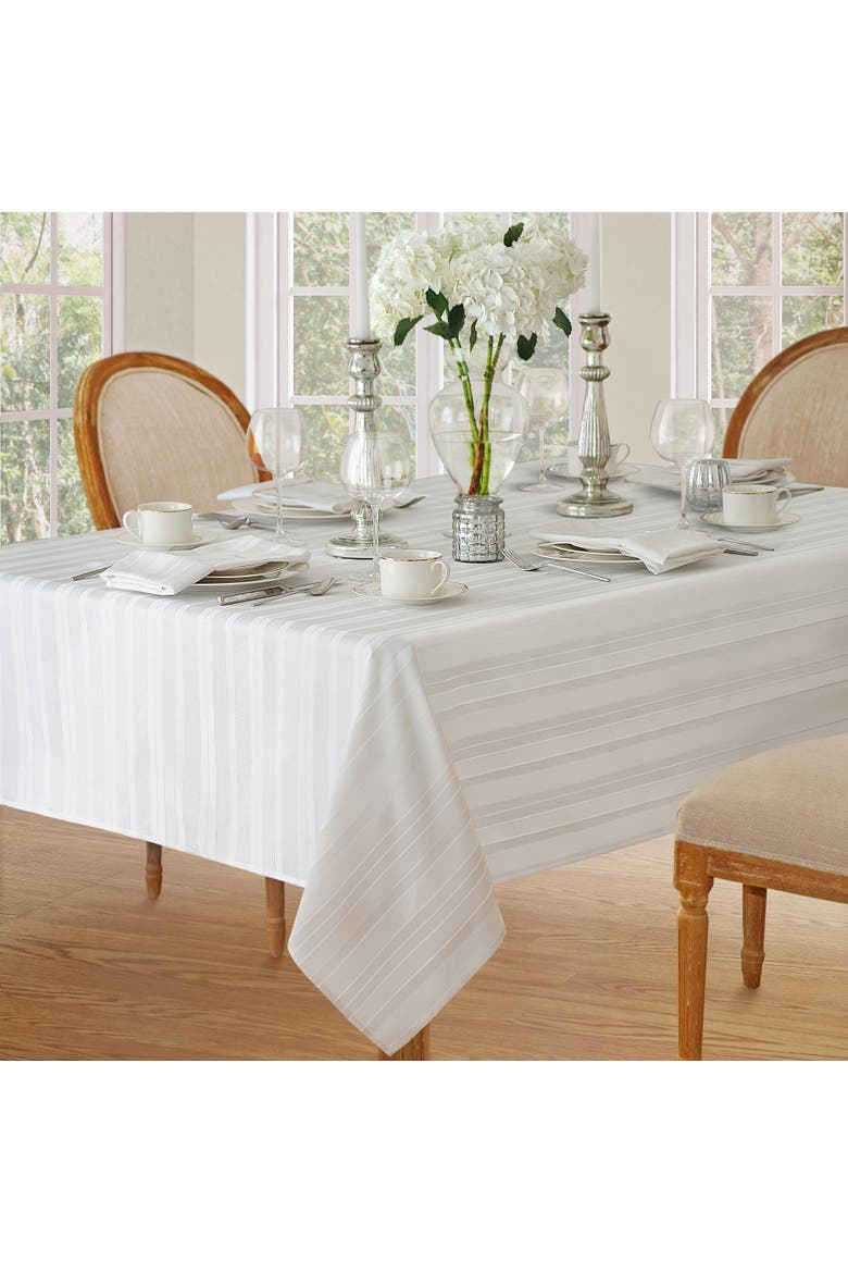 Denley Stripe Jacquard Tablecloth, Main, color, White
