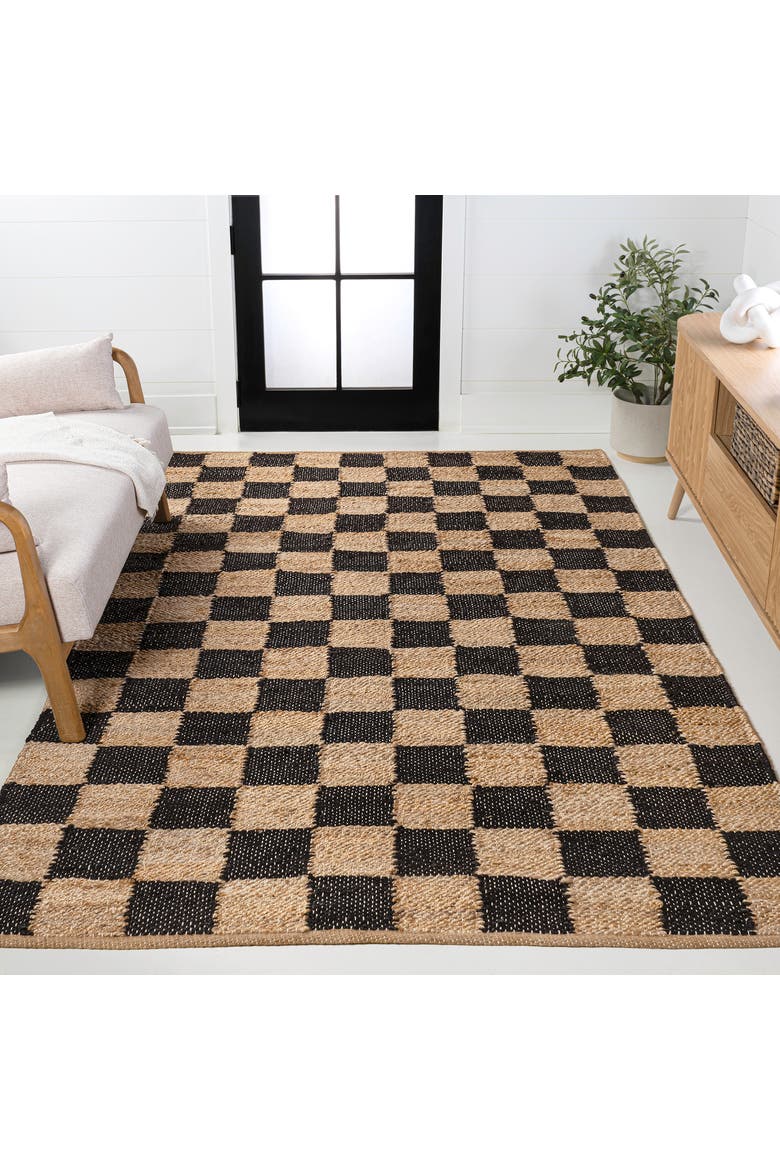 Theo Modern Farmhouse Woven Jute Checkerboard Area Rug, Alternate, color, Natural/Black