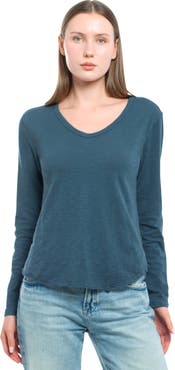 WILT Clothing Long Sleeve V-Neck With Raw Hem Shirttail