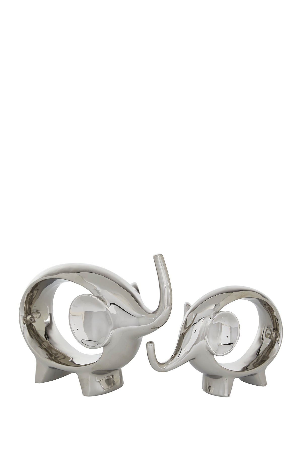WILLOW ROW Silvertone Contemporary Elephant Sculpture - Set of 2