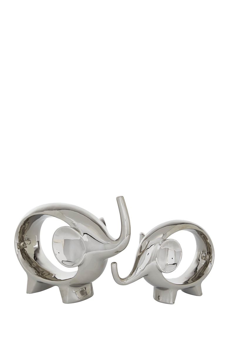 WILLOW ROW Silvertone Contemporary Elephant Sculpture - Set of 2, Main, color, Silver
