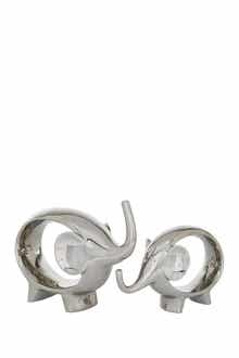 WILLOW ROW Silvertone Contemporary Elephant Sculpture - Set of 2