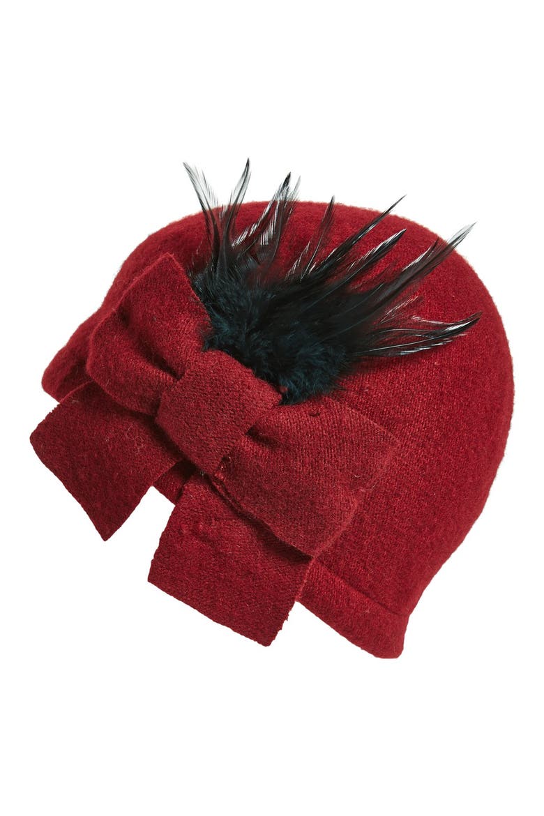Plumes & Bow Cap, Main, color, WINE