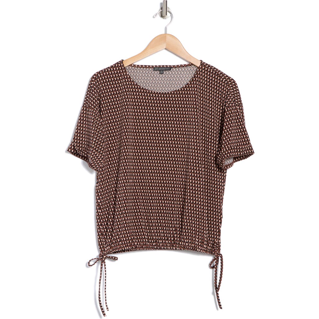 Adrianna Papell Drawstring Waist Blouson Top In Mocha Semi Circle Interlock