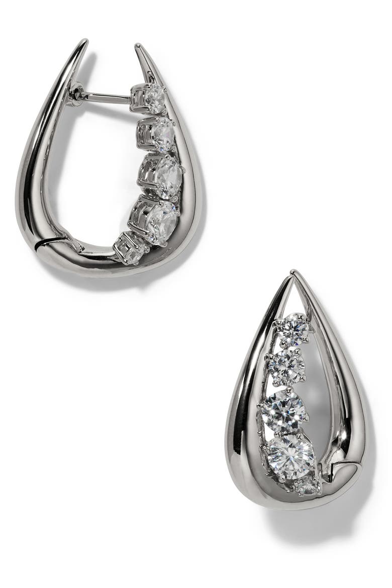 Phenom Cubic Zirconia Huggie Hoop Earrings, Main, color, RHODIUM