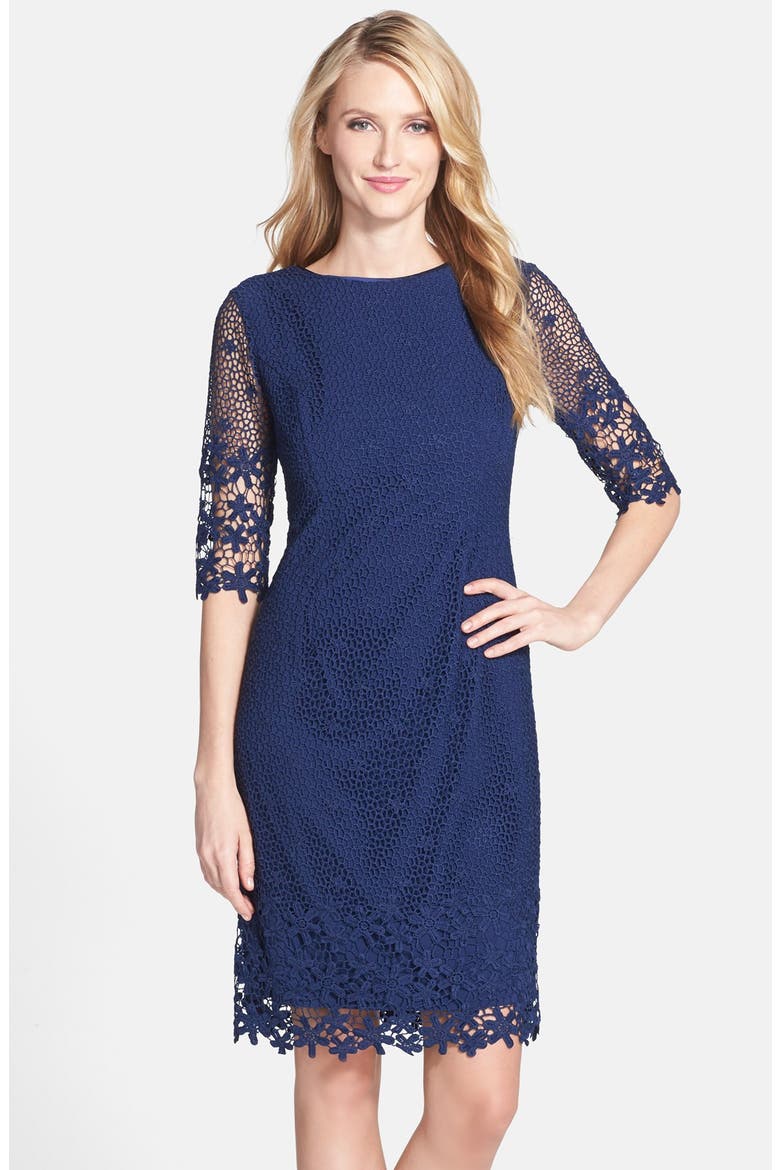 Crochet Sheath Dress, Main, color, NAVY