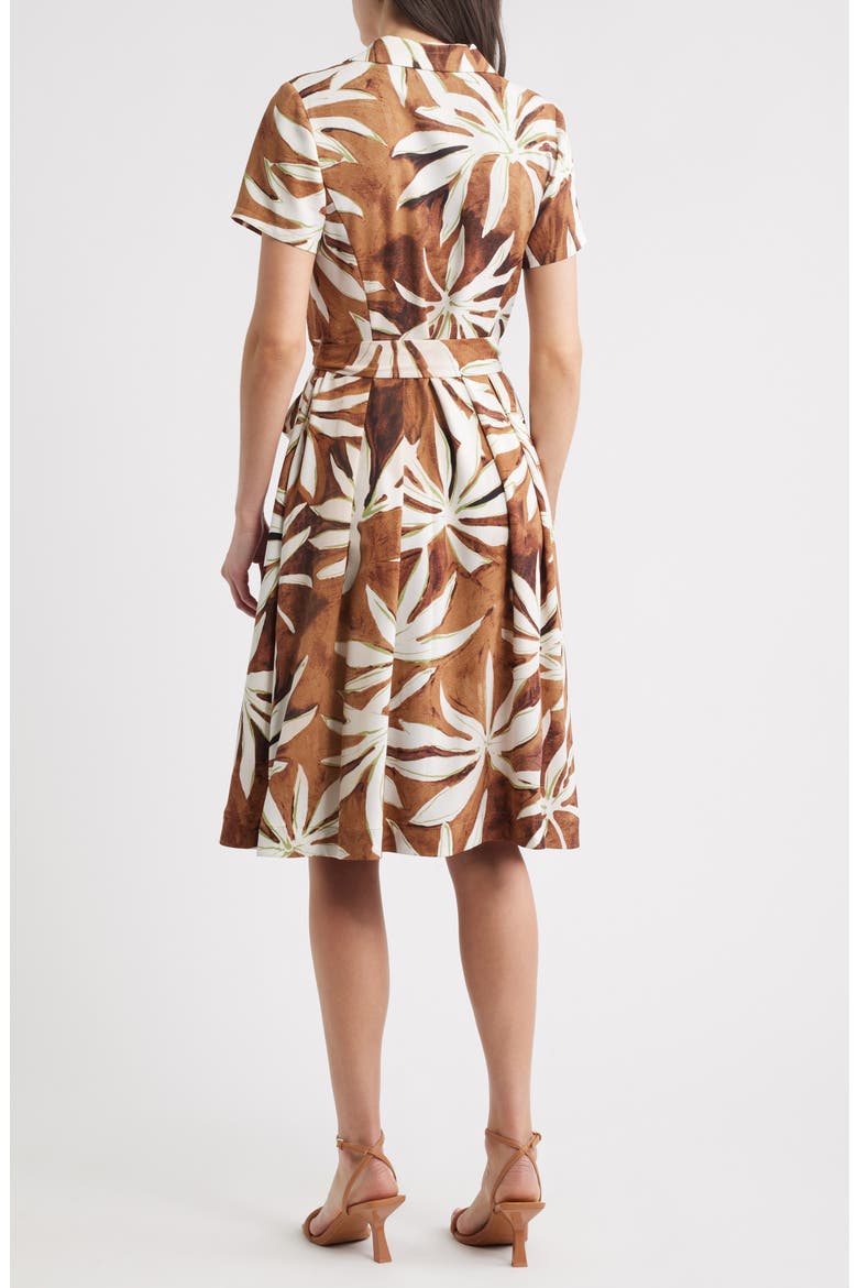 Palm Print Short Sleeve Shirtdress, Alternate, color, BARK PALM
