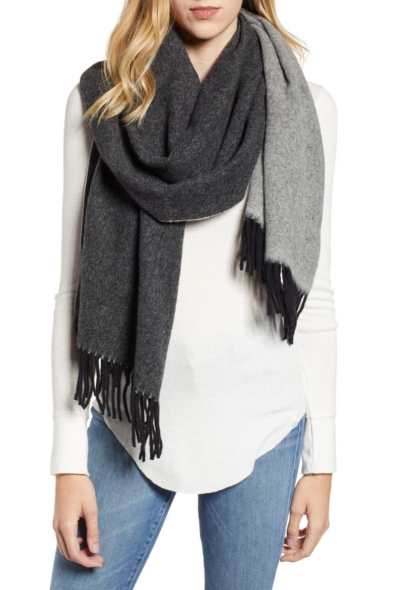 Two Tone Woven Wool Scarf, Main, color, BLACK