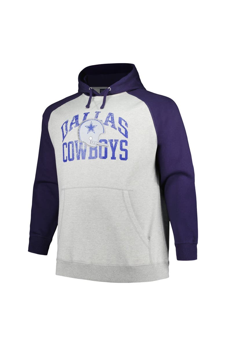 PROFILE Men's Profile Heather Gray/Navy Dallas Cowboys Big & Tall Favorite Arch Throwback Raglan Pullover Hoodie, Alternate, color, 