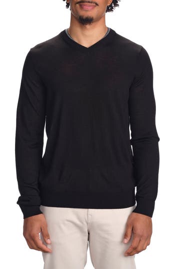 Studio Garnet Los Angeles Merino Wool V-neck Pullover In Black